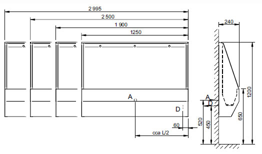 Schema - BSPZ 01 Urinalrinne, wandhängend, SICHERHEITSAUSFÜHRUNG