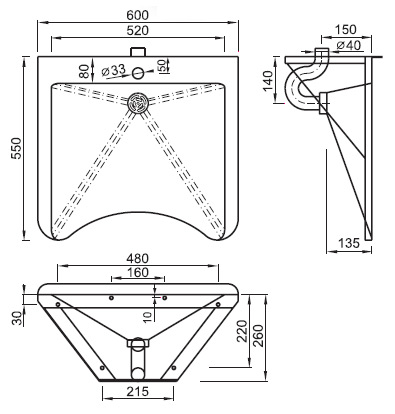 Schema - AUM 018 niedriger Edelstahlwaschtisch
