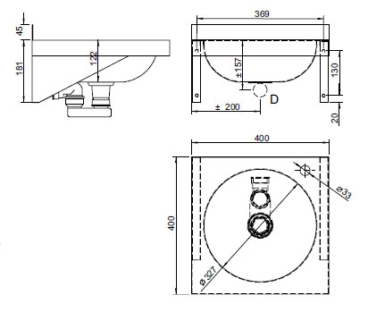 Schema - AUM 023 Edelstahl-Waschtisch mit rundem Becken