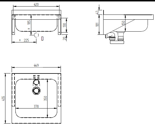 Schema - AUM 024 Edelstahl-Waschtish für Wandmontage