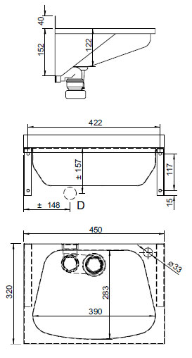 Schema - AUM 025N a AUM 025Z Edelstahl-Waschtisch für Wandmontage
