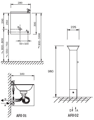 Schema - AFO Edelstahl-Trinkfontäne mit Handbedienung