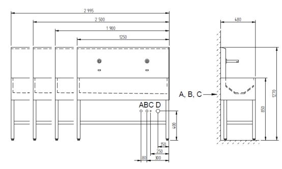 Schema - AUL 03 Automatische Edelstahl-Waschrinne
