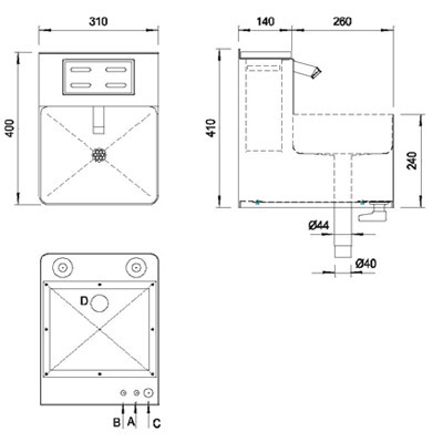 Schema - AUM 012S automatisches Edelstahlspülbecken mit einem eingeschweißten Sanitätsbehälter für Messer