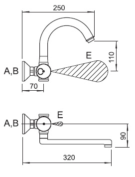 Schema - AUM 14 Edelstahl-Batterie mit Thermostatventil