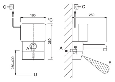 Schema - AUM 6 Batterie mit Durchlauferhitzer CLAGE