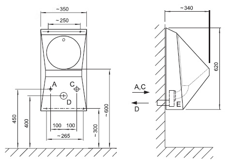 Schema - AUP 02 Edelstahl-Urinal mit automatischer Steuerung