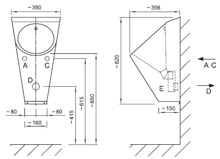 Schema - AUP 03 Edelstahl-Urinal mit eingebauter Steuerung