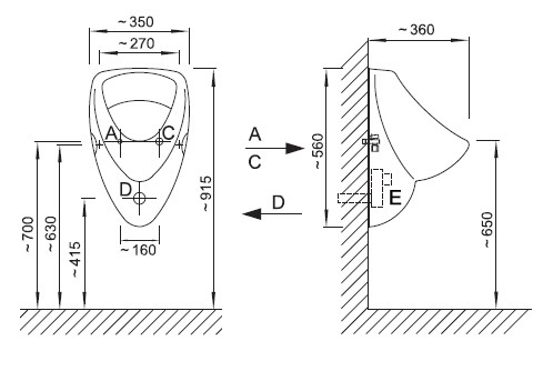 Schema - AUP 17 Urinal NOVA mit eingebautem Thermosensor