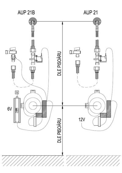 Schema - AUP 21 Universeller automatischer Urinalspüler im selbstansaugenden Siphon