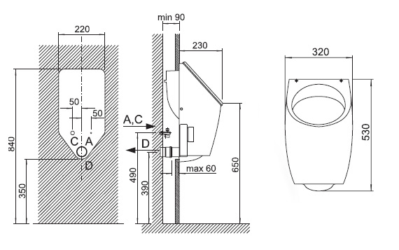 Schema - AUP 32 Keramik-Urinal VISIT mit automatischer Spülung 