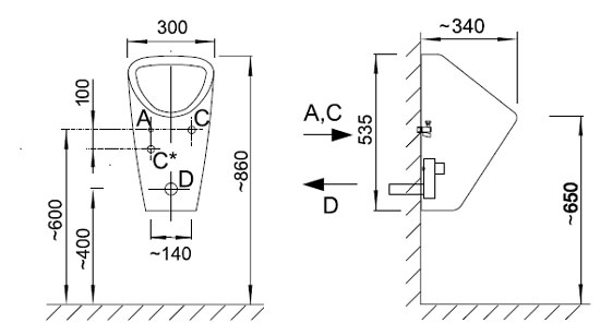 Schema - AUP 5-II Keramik-Urinal Golem mit automatischer Spülung