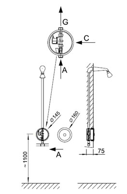 Schema - AUS 11 Dusche mit Piezotaste, für Mischwasser