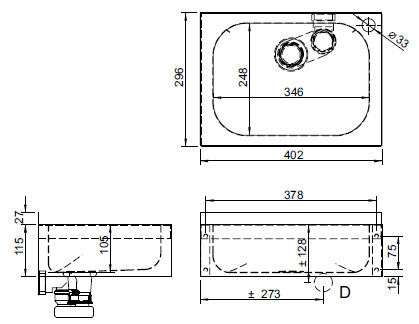 Schema - AUM 022 N a AUM 022 Z kleiner Edelstahl-Waschtisch für Wandmontage