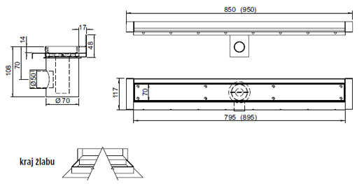 Schema - PZ 014 Bodenrinne zum Einlegen von Fliesen – Wandausführung 