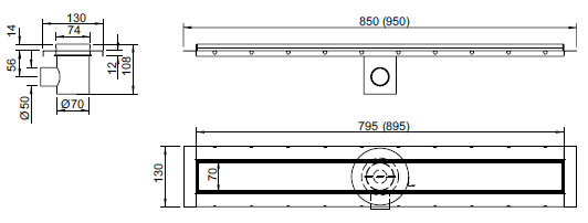 Schema - PZ 015 Bodenrinne zum Einlegen von Fliesen – Flächenausführung 