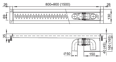 Schema - PZ 03 Edelstahl- Fußbodenrinne