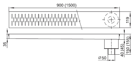 Schema - PZ 05 Fußbodenrinne mit senkrechtem Abfluss
