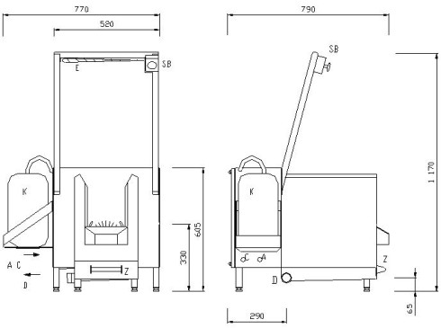 Schema - RMP 02 Automatischer Schuhsohlenwäscher mit rotierenden Bürsten
