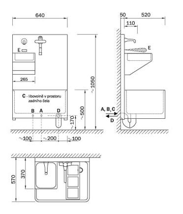 Schema - VLU 01 Edelstahl-Ausguss mit automatischem Waschtisch