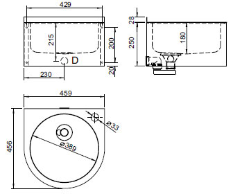 Schema - AUM 020 Runder Waschtisch für Wandmontage