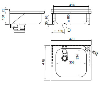 Schema - AUM 021 Edelstahl-Waschtisch für Wandmontage