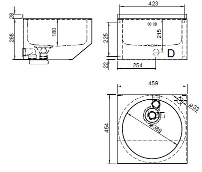 Schema - AUM 019 Edelstahl-Waschtisch mit rundem Becken
