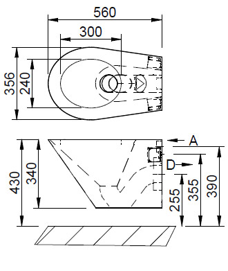 Schema - AUZ 03 Edelstahl-Toilette für Wandmontage